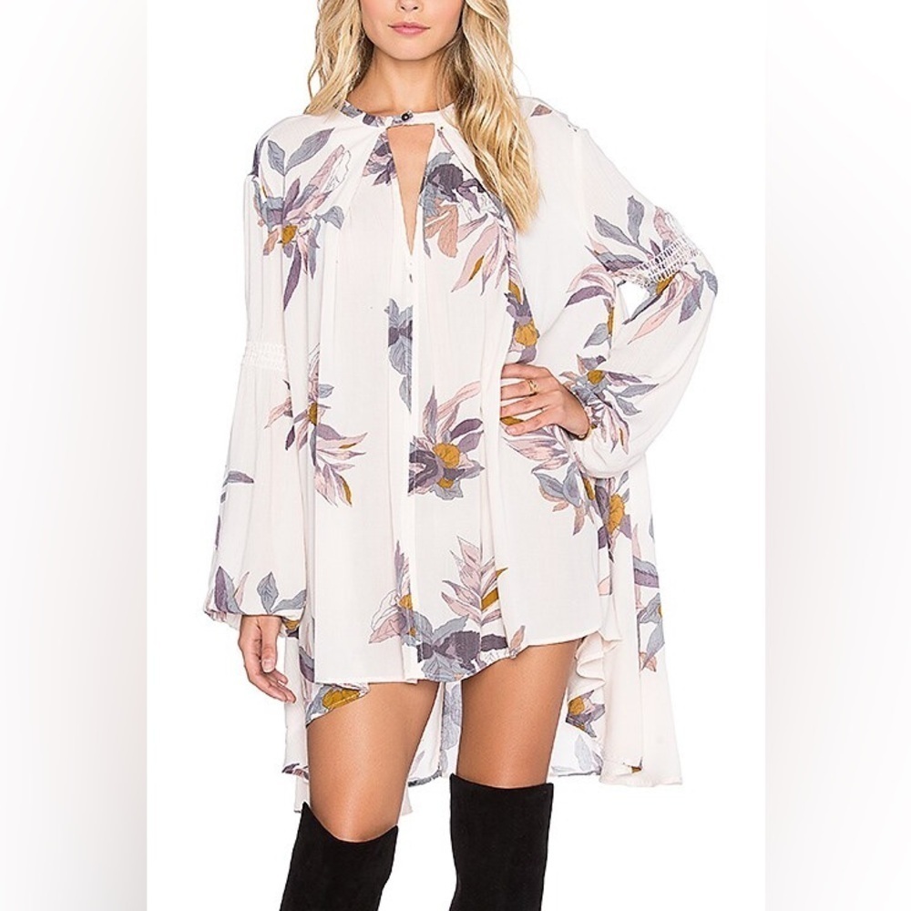 Free People Tree Swing Floral Tunic Top Mini Dress Pearl Combo Extra Small XS
